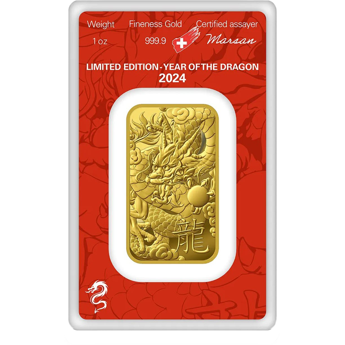 1oz Gold Mint Bar 999.9 - Year of the Dragon