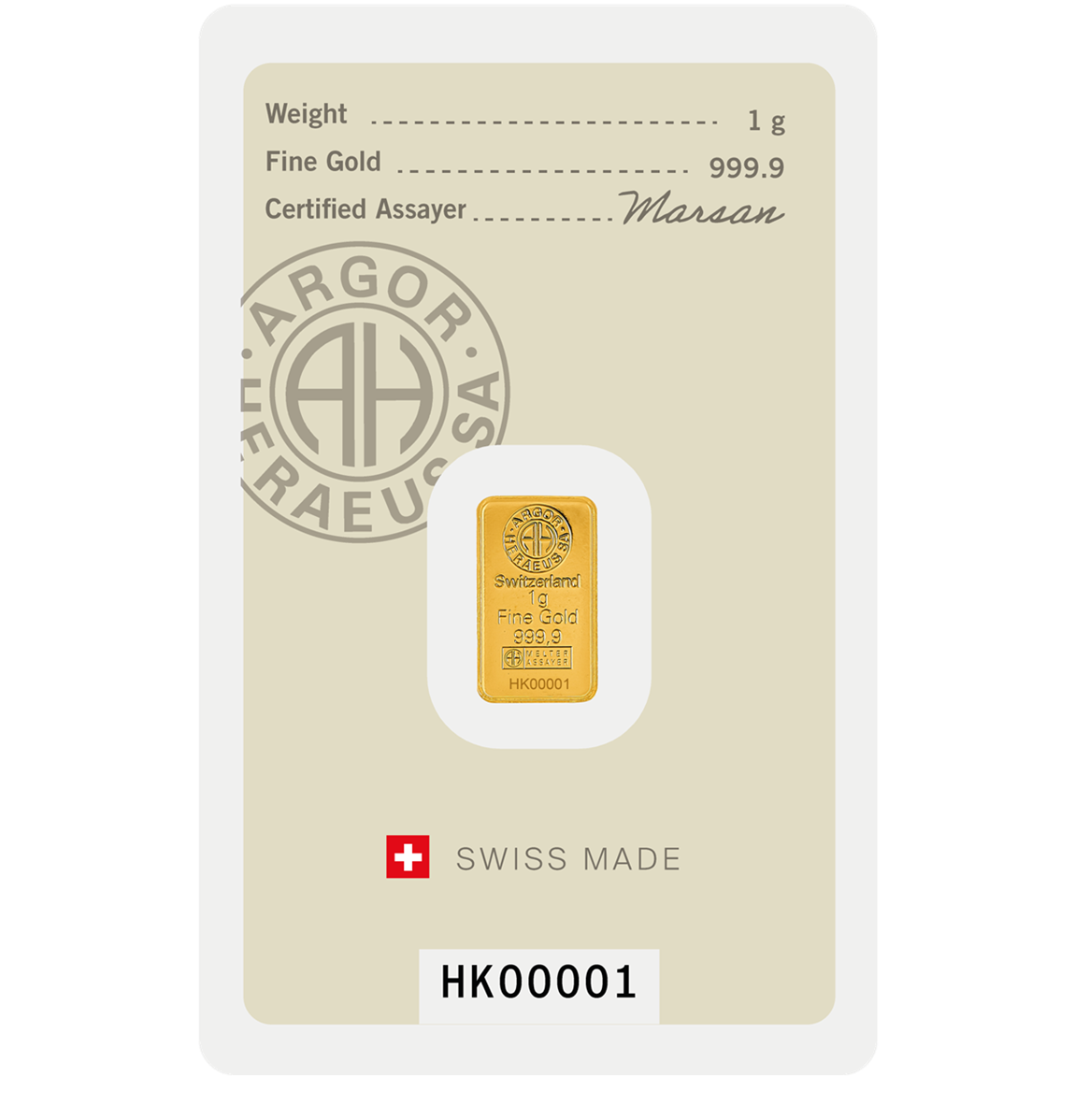 1g Gold Minted Bar 999.9 - Hong Kong Edition