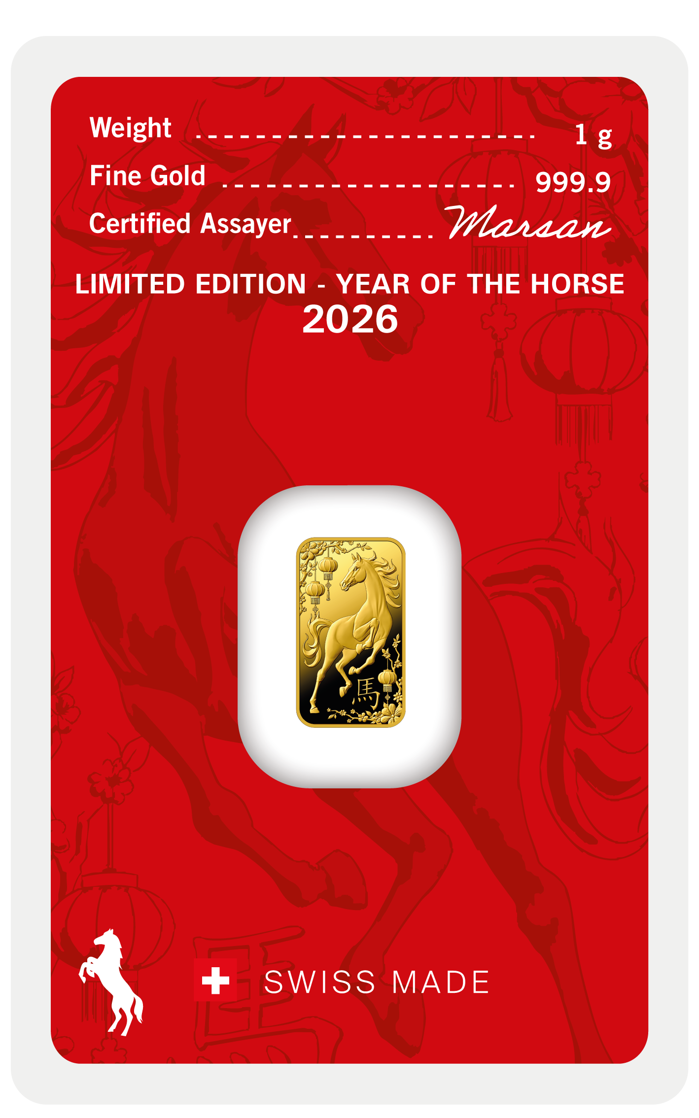 1g Gold Mint Bar 999.9 - Year of the Horse