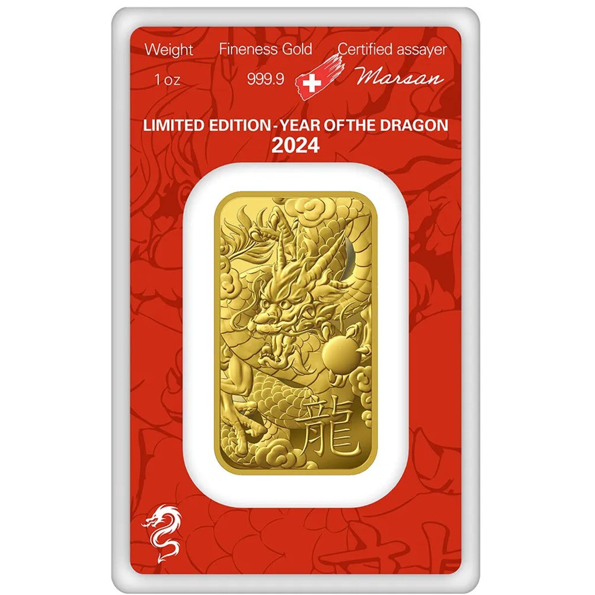 1oz Gold Mint Bar 999.9 - Year of the Dragon back