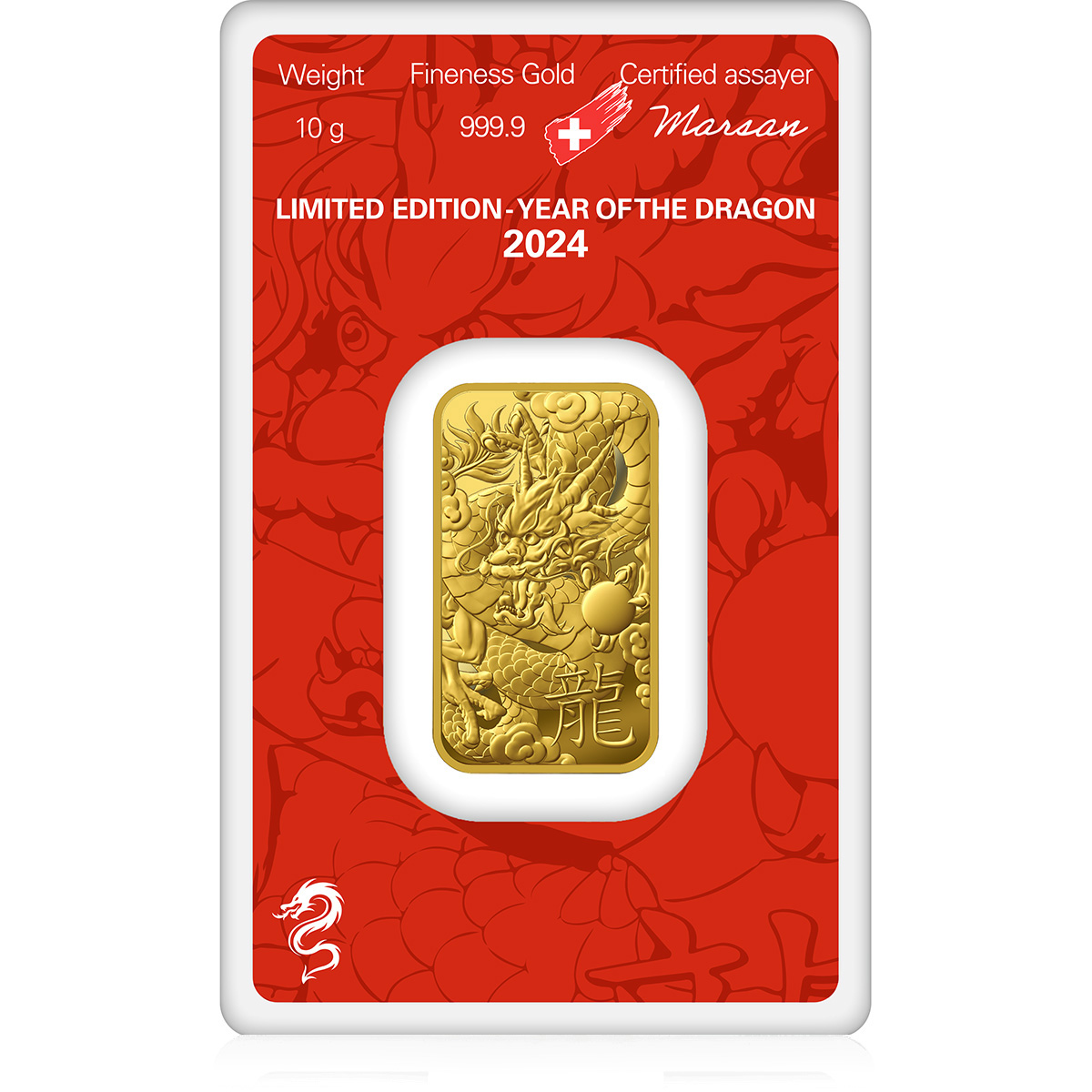 10g Gold Minted Bar 999.9 - Year of the Dragon back