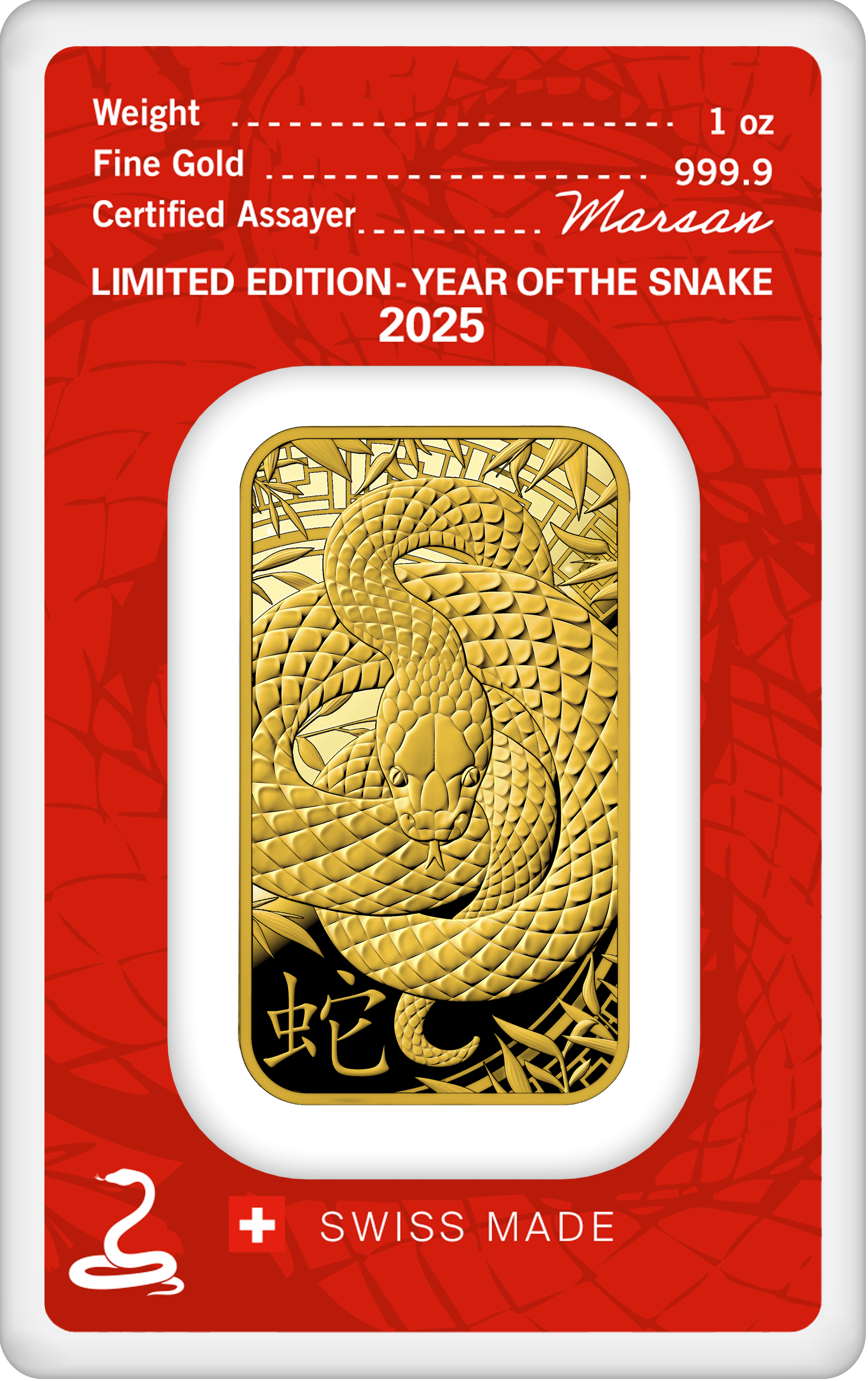 1oz Gold Mint Bar 999.9 - Year of the Snake