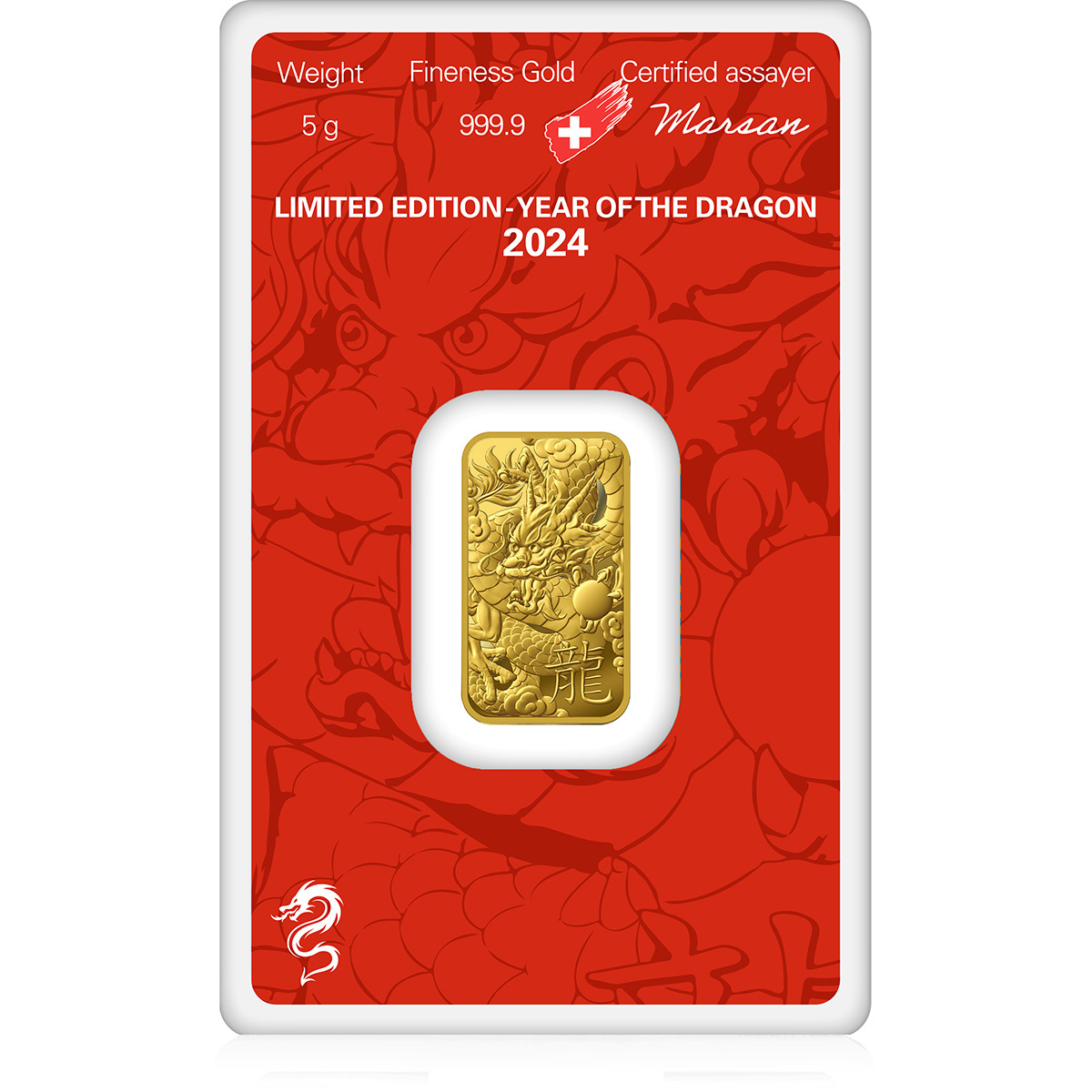 5g Gold Minted Bar 999.9 - Year of the Dragon back