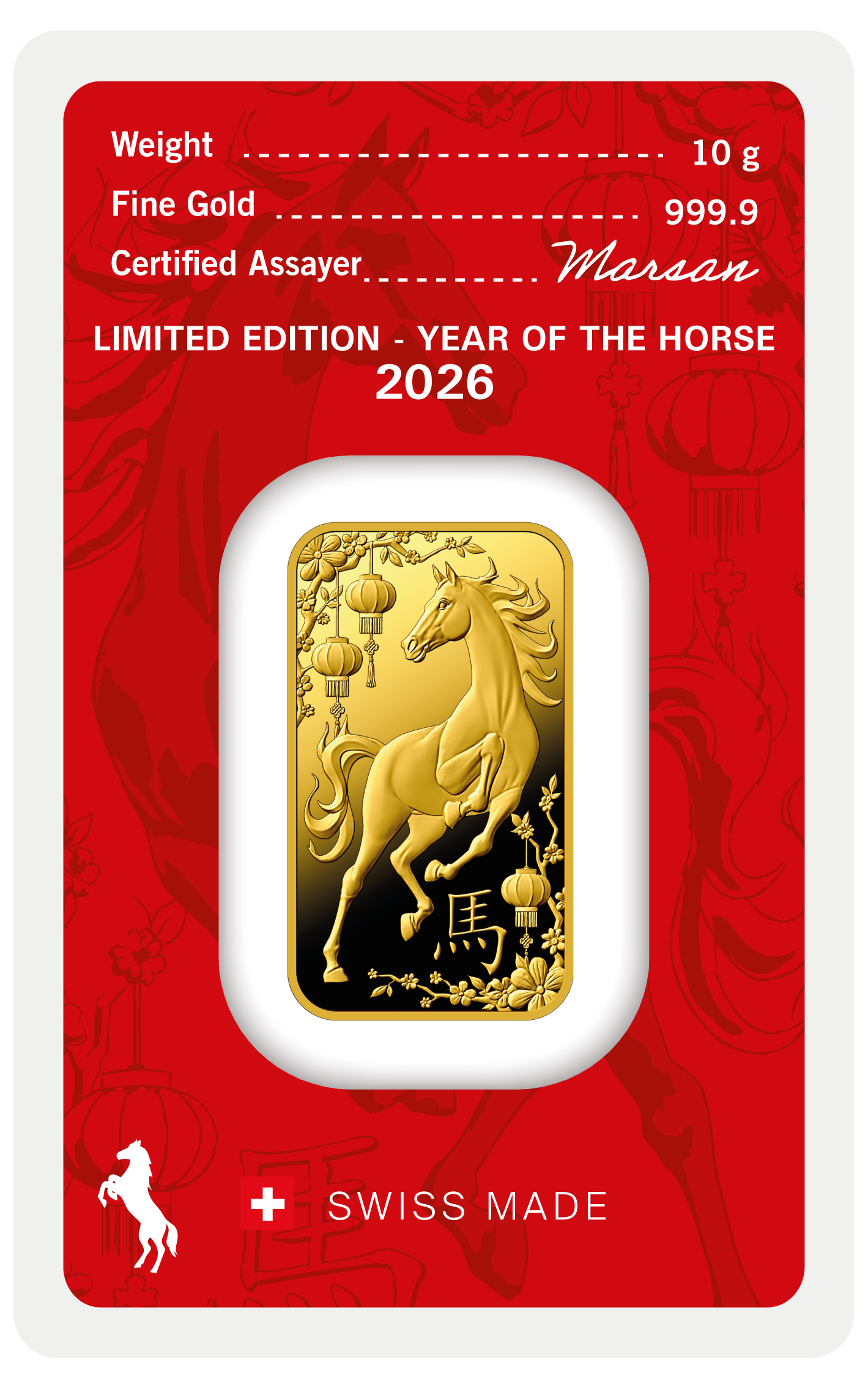 10g Gold Mint Bar 999.9 - Year of the Horse