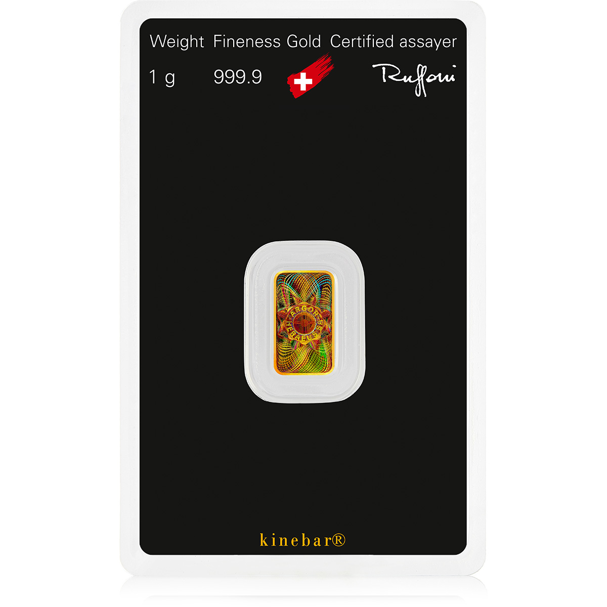 1g Gold Mint Kinebar® 999.9 (back)