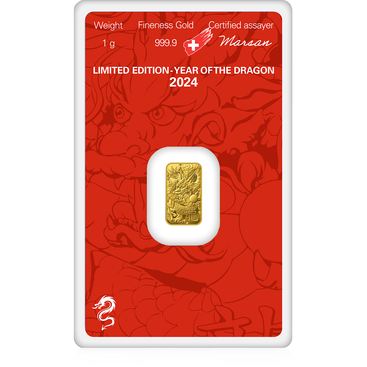 1g Gold Minted Bar 999.9 - Year of the Dragon