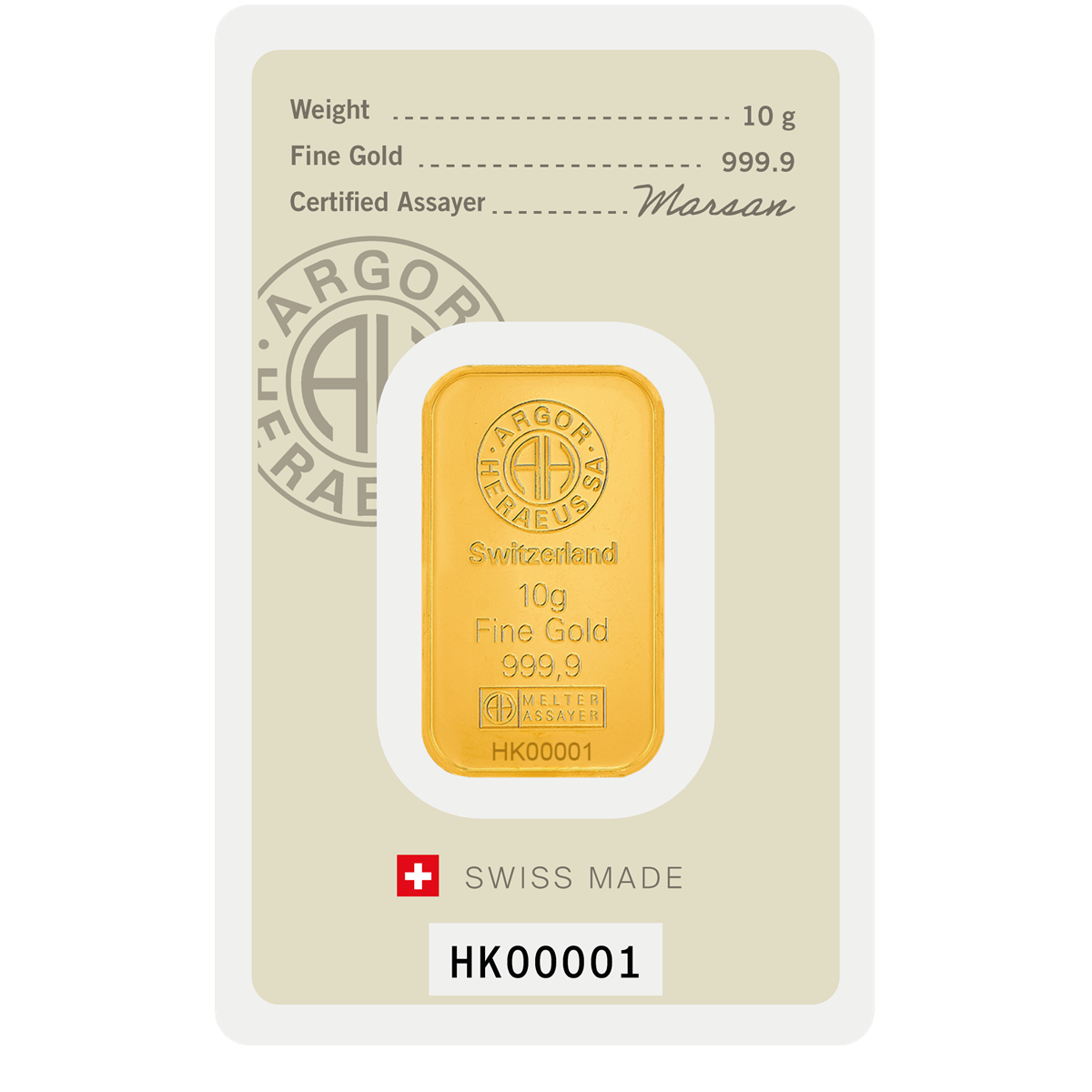 10g Gold Minted Bar 999.9 - Hong Kong Edition