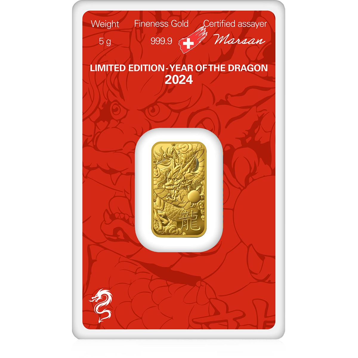 5g Gold Minted Bar 999.9 - Year of the Dragon